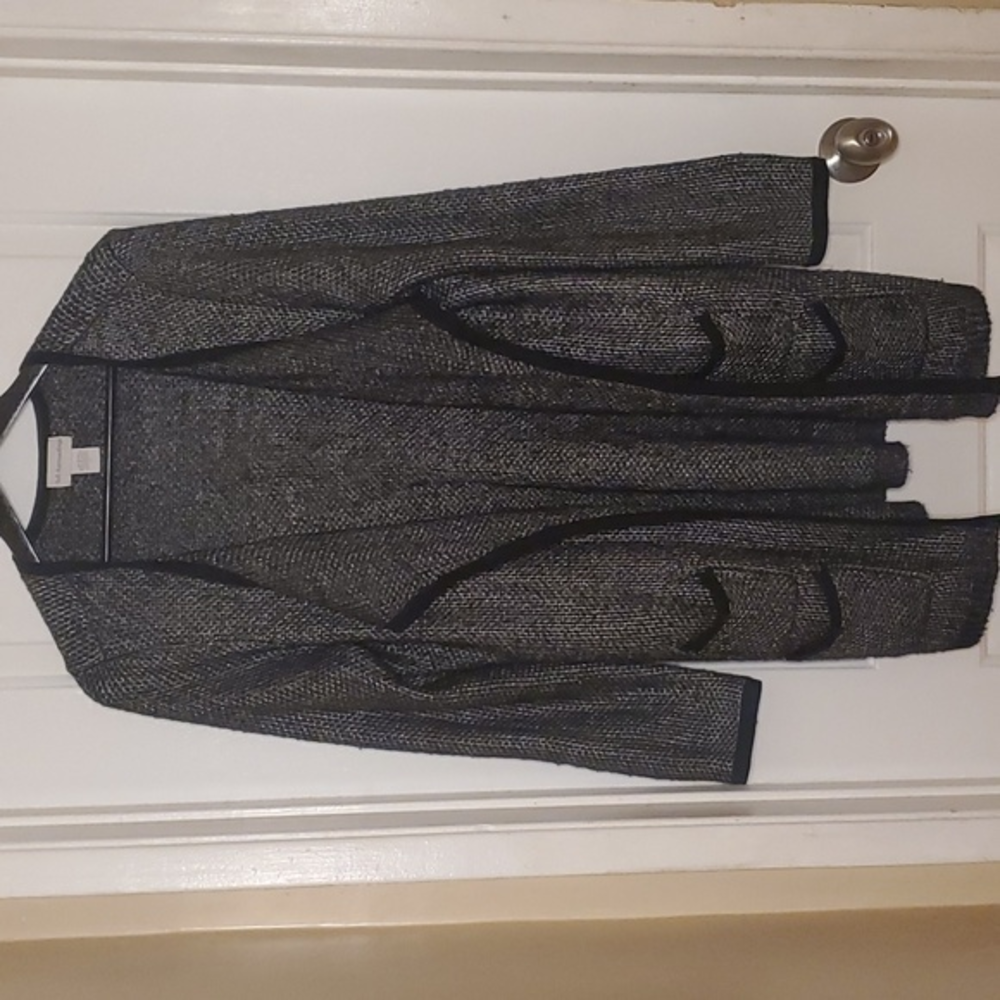 SOFT SURROUNDINGS Women's Size Large Gray black open front knit cardigan sweater